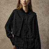 Famecoco Faux Two-Piece Jacquard Blouse