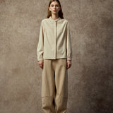 Famecoco Linen Blend Mandarin Collar Shirt