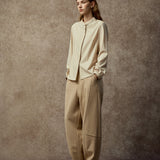 Famecoco Linen Blend Mandarin Collar Shirt