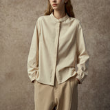 Famecoco Linen Blend Mandarin Collar Shirt