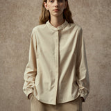 Famecoco Linen Blend Mandarin Collar Shirt
