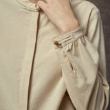 Famecoco Linen Blend Mandarin Collar Shirt