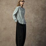 Famecoco Linen Blend Mandarin Collar Shirt