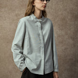 Famecoco Linen Blend Mandarin Collar Shirt