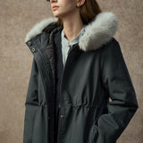 Famecoco Stylish Long Parka Coat with Detachable Fur Hood