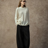 Famecoco Wool-Blend Mock Neck Patchwork Sweater