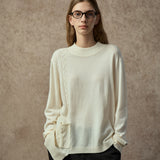 Famecoco Wool-Blend Mock Neck Patchwork Sweater