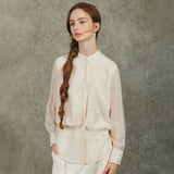 Famecoco Layered Embroidered Blouse with Sheer Hem