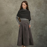 Famecoco Artistic Wool Knit Pullover with Half-Skirt Set