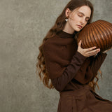 Famecoco Artistic Wool Knit Pullover with Half-Skirt Set