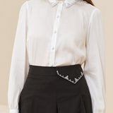 Famecoco Soft Lyocell Embroidered Collar Blouse