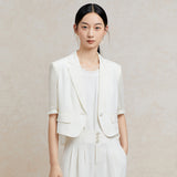 Famecoco Cropped Blazer with Stretch Blend for Modern Elegance