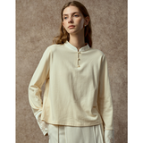 Famecoco Embroidered Cuff Mandarin Collar Blouse
