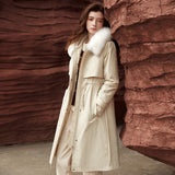 Famecoco Long Down Coat with Fox Fur Collar