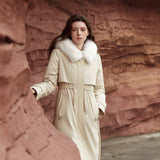 Famecoco Long Down Coat with Fox Fur Collar