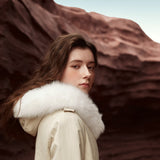 Famecoco Long Down Coat with Fox Fur Collar