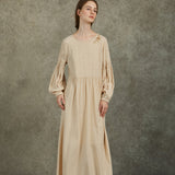 Famecoco Tencel Fabric Lantern Sleeve Dress