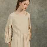 Famecoco Tencel Fabric Lantern Sleeve Dress