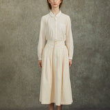 Famecoco Embroidered Collar & Cuff Cotton Blouse