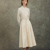 Famecoco Embroidered Collar & Cuff Cotton Blouse