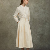 Famecoco Embroidered Collar & Cuff Cotton Blouse