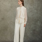 Famecoco Layered Embroidered Blouse with Sheer Hem