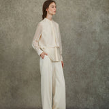 Famecoco Layered Embroidered Blouse with Sheer Hem