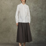 Famecoco Embroidered Collar & Cuff Cotton Blouse