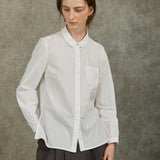 Famecoco Embroidered Collar & Cuff Cotton Blouse