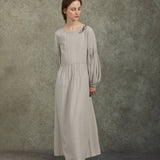Famecoco Tencel Fabric Lantern Sleeve Dress