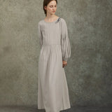 Famecoco Tencel Fabric Lantern Sleeve Dress