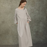 Famecoco Tencel Fabric Lantern Sleeve Dress