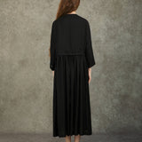 Famecoco High-Waist Relaxed Midi Dress with Half Sleeves