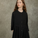 Famecoco High-Waist Relaxed Midi Dress with Half Sleeves