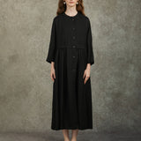 Famecoco High-Waist Relaxed Midi Dress with Half Sleeves