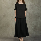 Famecoco Cotton‑Blend Embroidered A‑Line Midi Skirt
