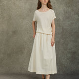 Famecoco Cotton‑Blend Embroidered A‑Line Midi Skirt