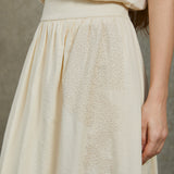 Famecoco Cotton‑Blend Embroidered A‑Line Midi Skirt