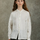 Famecoco Mandarin Collar Jacquard Blouse