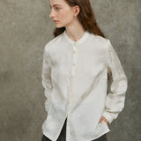 Famecoco Mandarin Collar Jacquard Blouse