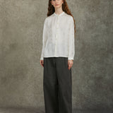 Famecoco Mandarin Collar Jacquard Blouse