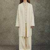 Famecoco 100% Cotton Collarless Long Coat
