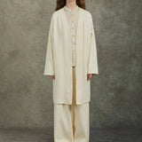 Famecoco 100% Cotton Collarless Long Coat