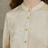 Famecoco Mandarin Collar Jacquard Blouse