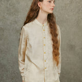 Famecoco Mandarin Collar Jacquard Blouse
