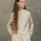 Famecoco Mandarin Collar Jacquard Blouse