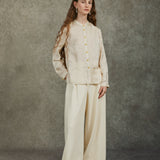 Famecoco Mandarin Collar Jacquard Blouse
