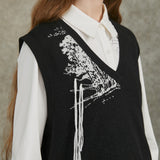 Famecoco Jacquard Landscape Knit Vest