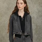 Famecoco Washed Denim Blazer & Skirt Set