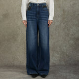 Famecoco 100% Cotton Vintage High-Waist Straight Jeans
